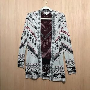 Pink Republic Sweater Women's Size Medium Tan Aztec Open Cardigan Long Sleeve